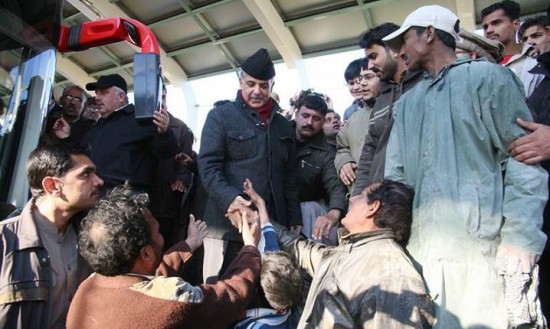 Shahbaz Sharif with Metro Bus Project Workers