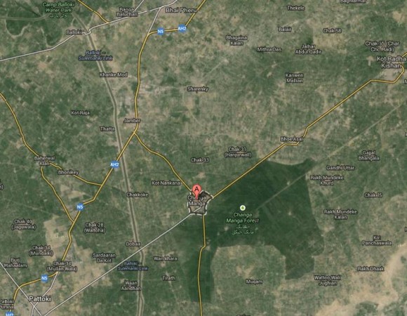 Changa Manga Forest Location Map, Near Pattoki District Kasur
