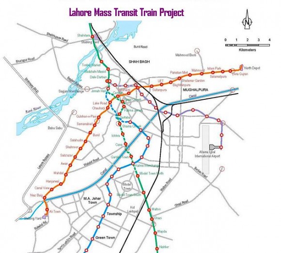 Lahore Metro Train Route Map from Ali Town to Dere Gujjran (Yellow Line)