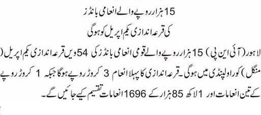 Prize bond draw Rs 15000