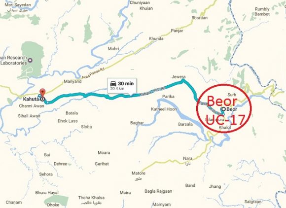 Beor UC 17 District Rawalpindi Kallar Syedaan - Location Map Near Kahuta City