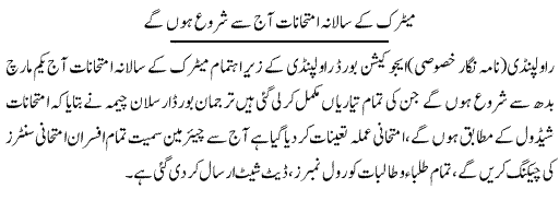 SSC/Matric Exam Started Today in Punjab BISE Boards