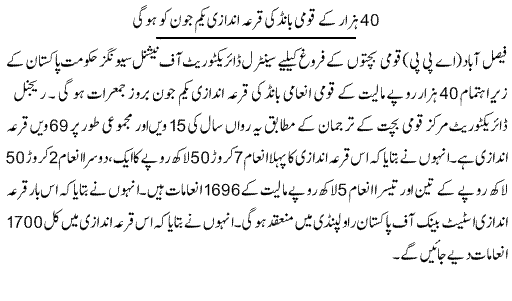 National Registered Prizebonds Draw of 40000 on June 1, 2017 SPB Rawalpindi