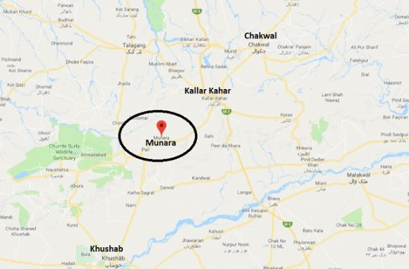 Location Map - Munara Chakwal Near Kalar Kahar and Khushab