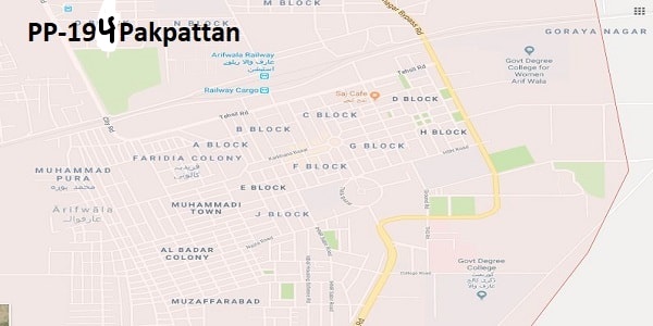 PP 194 Pakpattan Google Area Location Map Election 2018 Punjab Assembly constituency (Halqa)-min