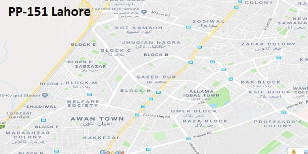 PP 151 Lahore Google Area Location Map Election 2018 Punjab Assembly constituency (Halqa)-min