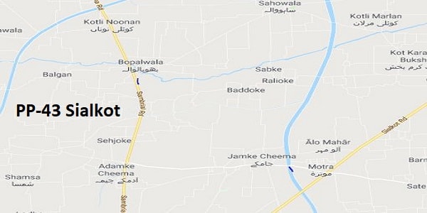 PP 43 Sialkot Google Area Location Map Election 2018 Punjab Assembly constituency (Halqa)-min