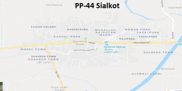 PP 44 Sialkot Google Area Location Map Election 2018 Punjab Assembly constituency (Halqa)-min