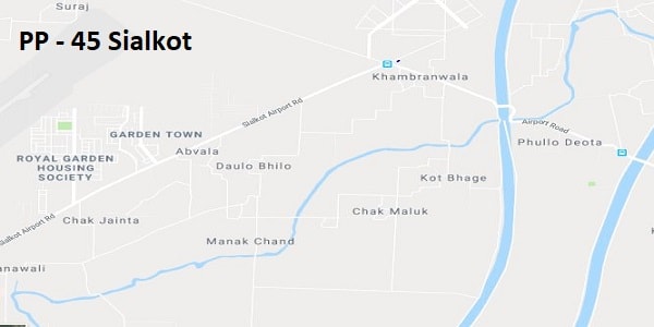 PP 45 Sialkot Google Area Location Map Election 2018 Punjab Assembly constituency (Halqa)-min