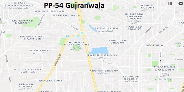 PP 54 Gujranwala Google Area Location Map Election 2018 Punjab Assembly constituency (Halqa)-min