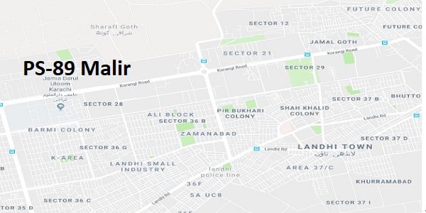PS 89 Malir Karachi Google Area Location Map Election 2018 Sindh Assembly constituency (Halqa)-min